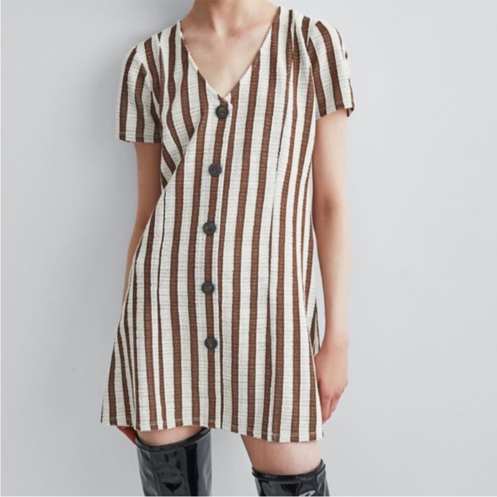 Zara Brown and White Striped Mini Dress